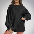 thumbnail image 2 of Womens Oversized Sweatshirt Shorts Sets 2 Piece Outfit Lounge Sweat Shorts Set with Pockets Split Cuffs Sweatsuits (M, Black), 2 of 7