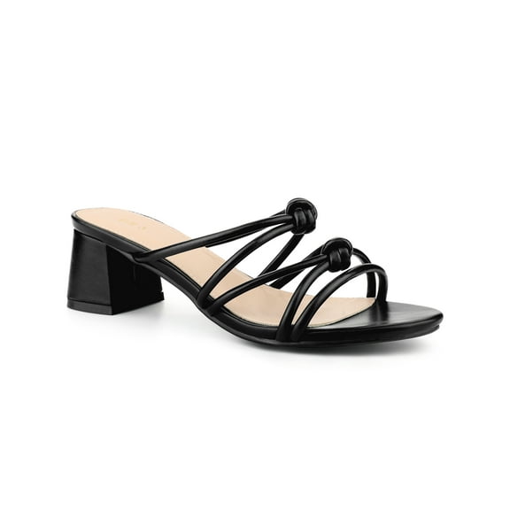BLISSFUL STEP Pointed Toe Double Knotted Block Heel Slide Sandals for Women