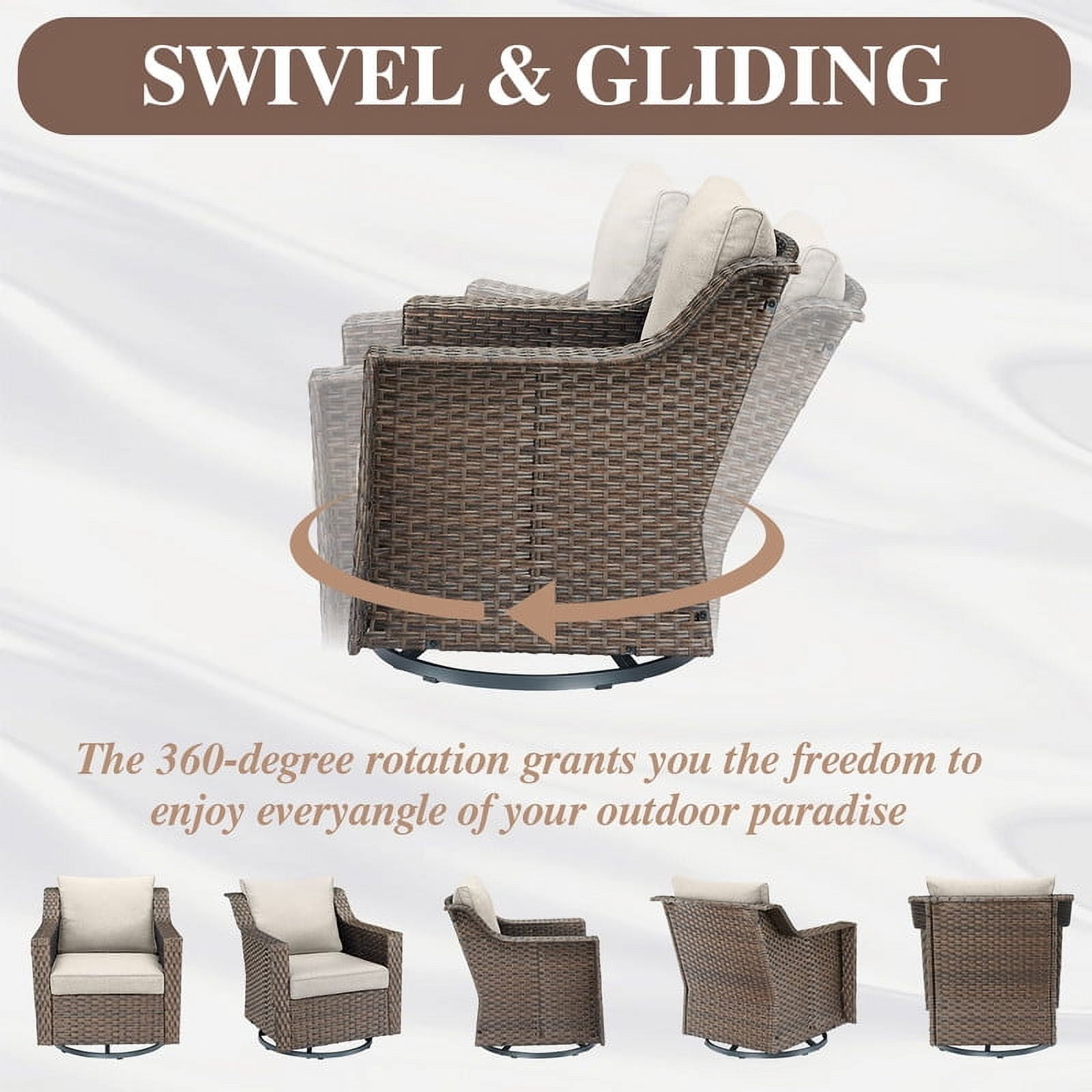 PARKWELL 9 Pieces Outdoor Patio Furniture Set 9-Seat High Back Wicker Conversation Set with Swivel Glider Chairs,Brown Wicker Beige Cushion