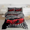thumbnail image 2 of Manfei Red Racing Car Full Size Comforter Sets 3-Piece for Boys, Speed Sports Car Bedding Comforter Set, Black White Plaid Flag Bedding Sets, Super Cozy Room Decor, 2 of 8