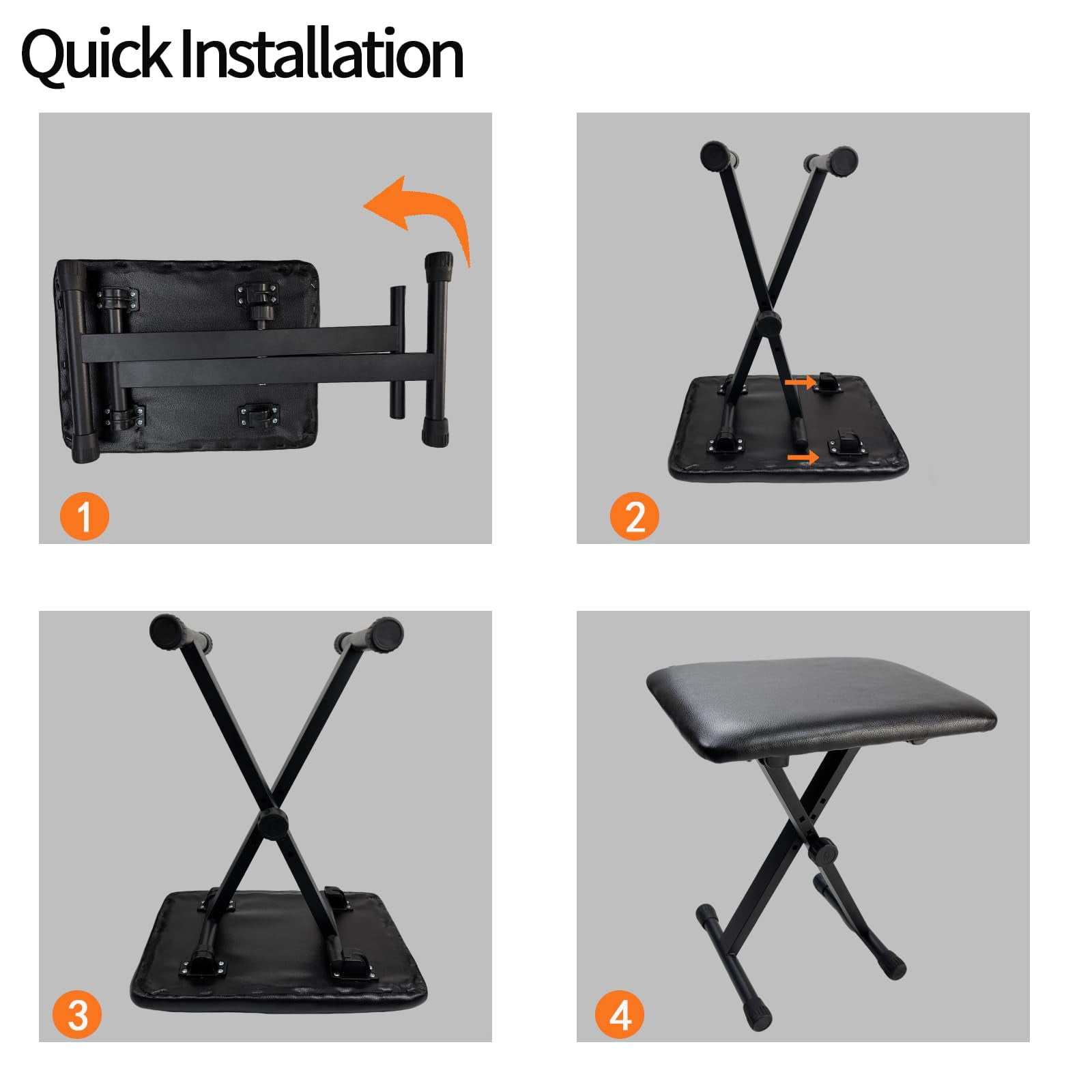 Keyboard Bench X-style Height Adjustable 16-20in Padded Cushion Piano Stool Chair For Keyboards Piano. (thin Version)