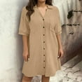 thumbnail image 2 of Horkkom Plus Size Dresses for Women Short Sleeve Mini Cotton Shirt Dresses Summer Casual Button Sundresses with Pockets L, 2 of 9