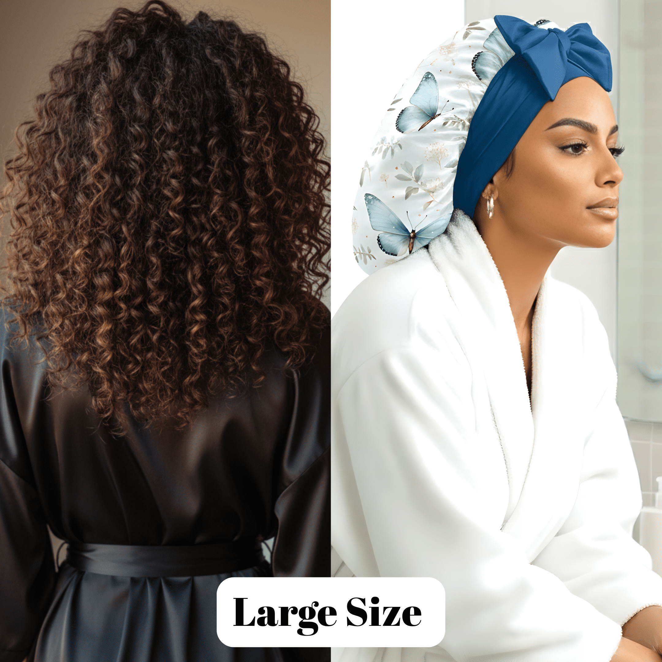 Prince Hair Company Premium Double Layer Silk Satin Sleep Bonnet, Floral Butterfly, L / XL