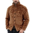 thumbnail image 4 of WIZUTIZ Fleece Lined Jacket For Men Button Front Fold Collar Long Sleeve Coat Outdoor Warm Fall Winter Black Brown Gray, 4 of 5