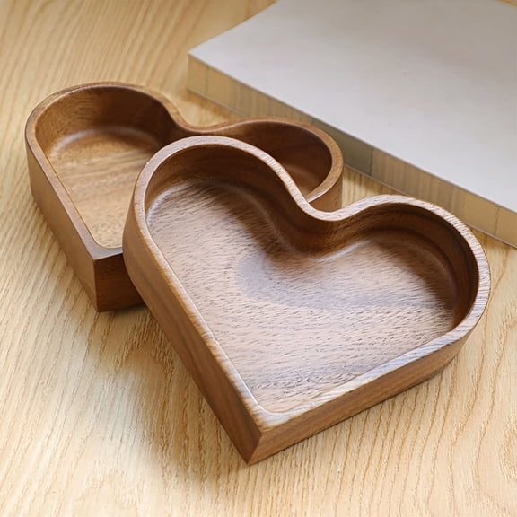 ACDANC Wooden Heart Bowl,2 Pack Heart Shaped Wood Stackable Dried Fruit Box,Heart-shaped Wooden Tray Jewelry Tray Storage Tray Food Tray Charcuterie Board