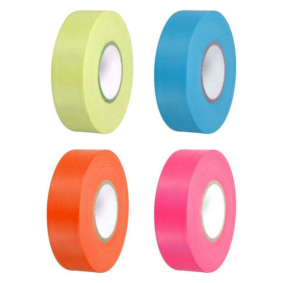 Uxcell 0.8"x197' PVC Flagging Tape Non-Adhesive Neon Marking Tape, Blue, Orange Color, Pink, Yellow 4 Pack