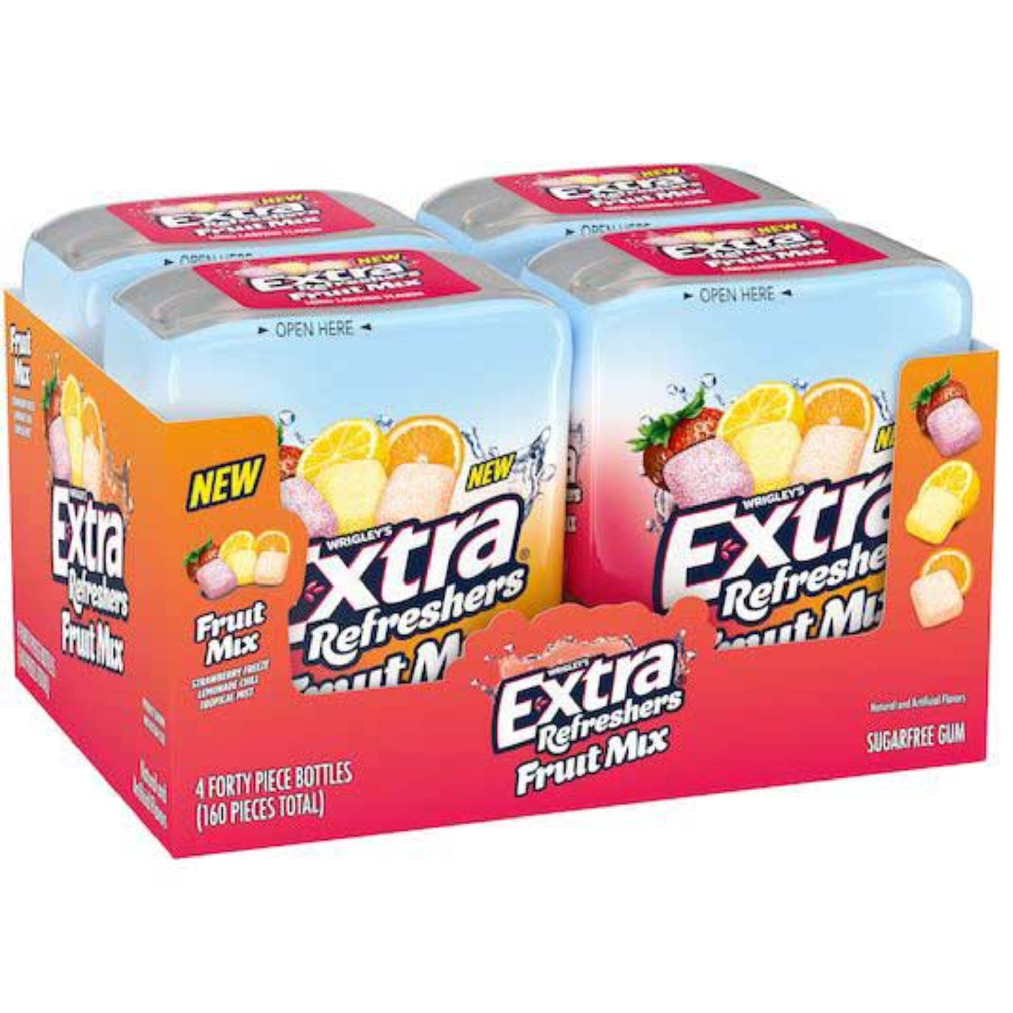 EXTRA Refreshers FRUIT MIX Sugar Free Chewing Gum Bulk, 40 Pieces Per Gum Bottle 160 Pieces Total (Pack of 4)