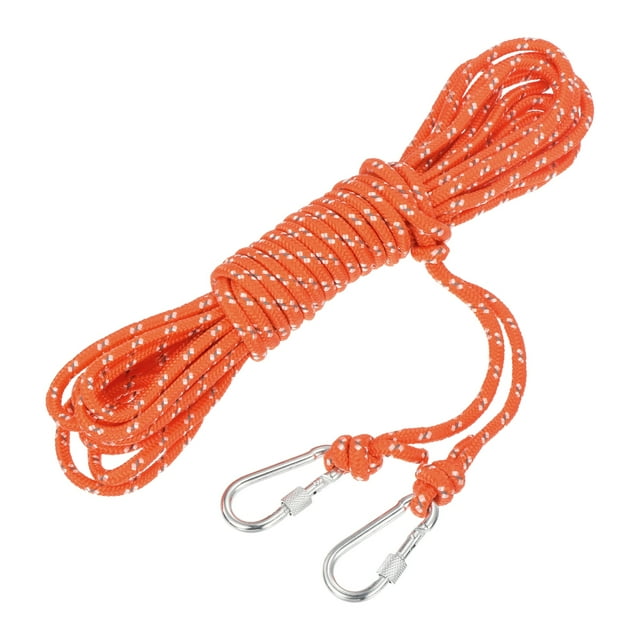 Uxcell Orange Hollow Braided Polypropylene Anchor Line with Hook Nylon Floating Rop for Marine Pool Rescue 33ft