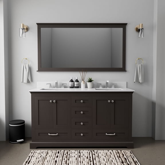 Tybee 60 in W x 22 in D Espresso Double Bath Vanity, Cultured Marble Top and 58 in Mirror