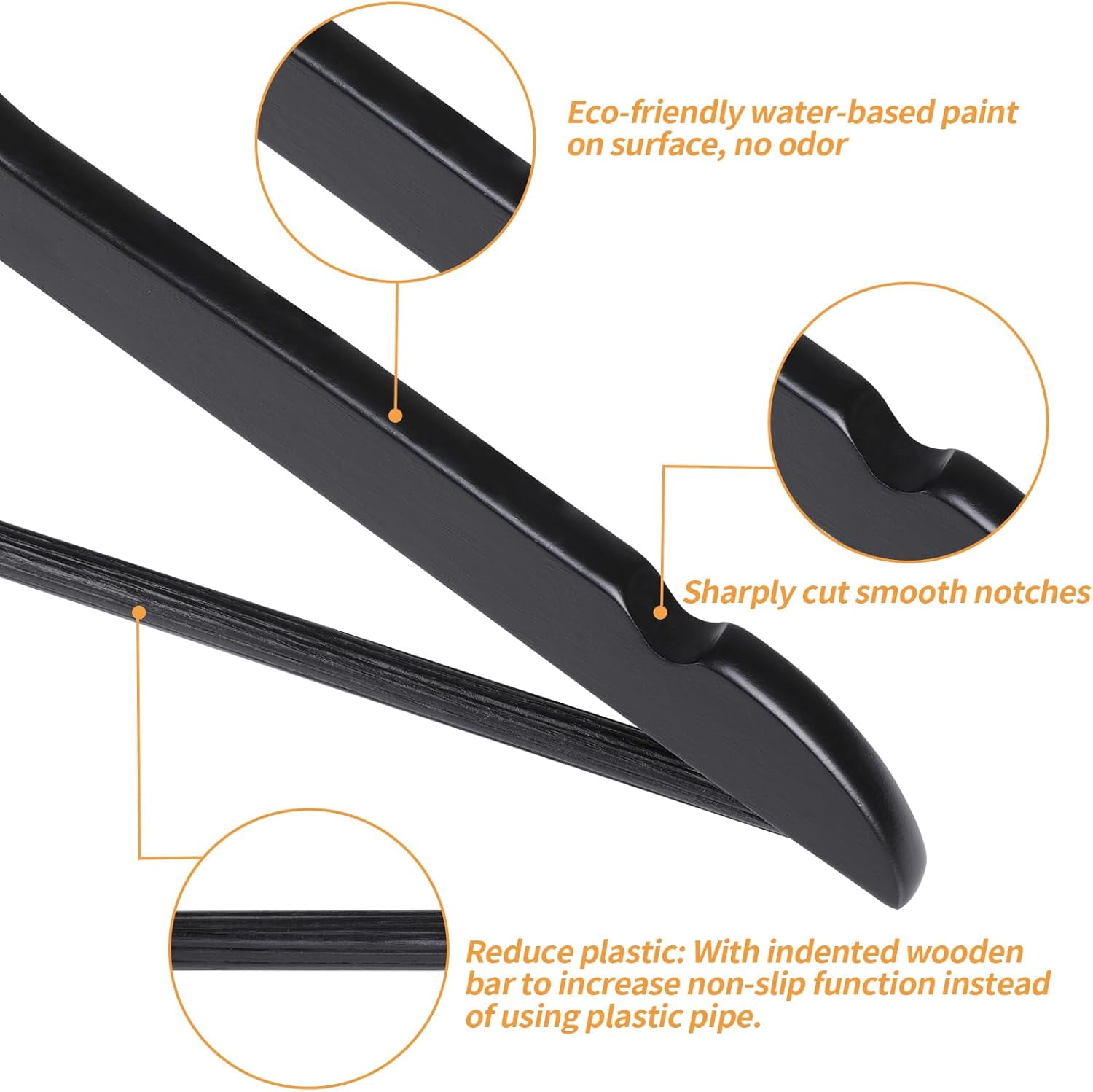 Wood Suit Clothes Hangers for Closet Organizer, Black, 30-Pack