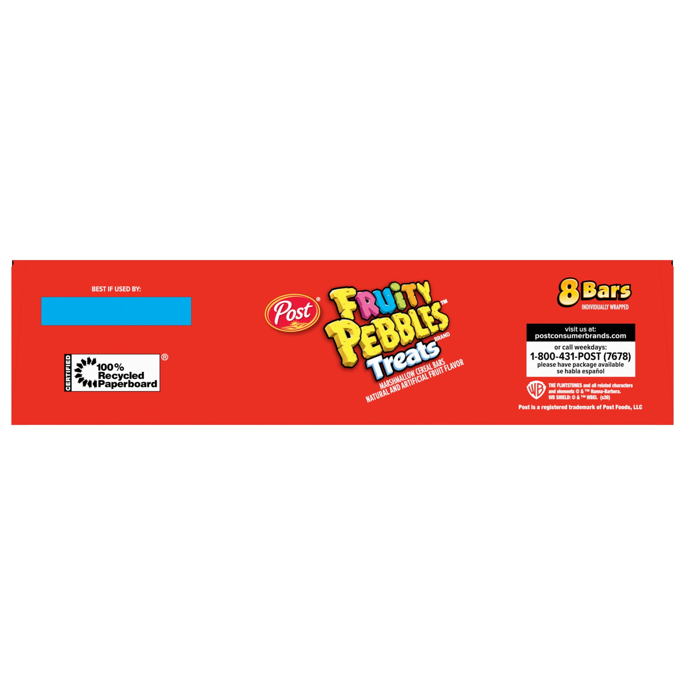 Post Fruity PEBBLES Treats, Crunchy Ready-to-Eat, Shelf-Stable 8 Count Box