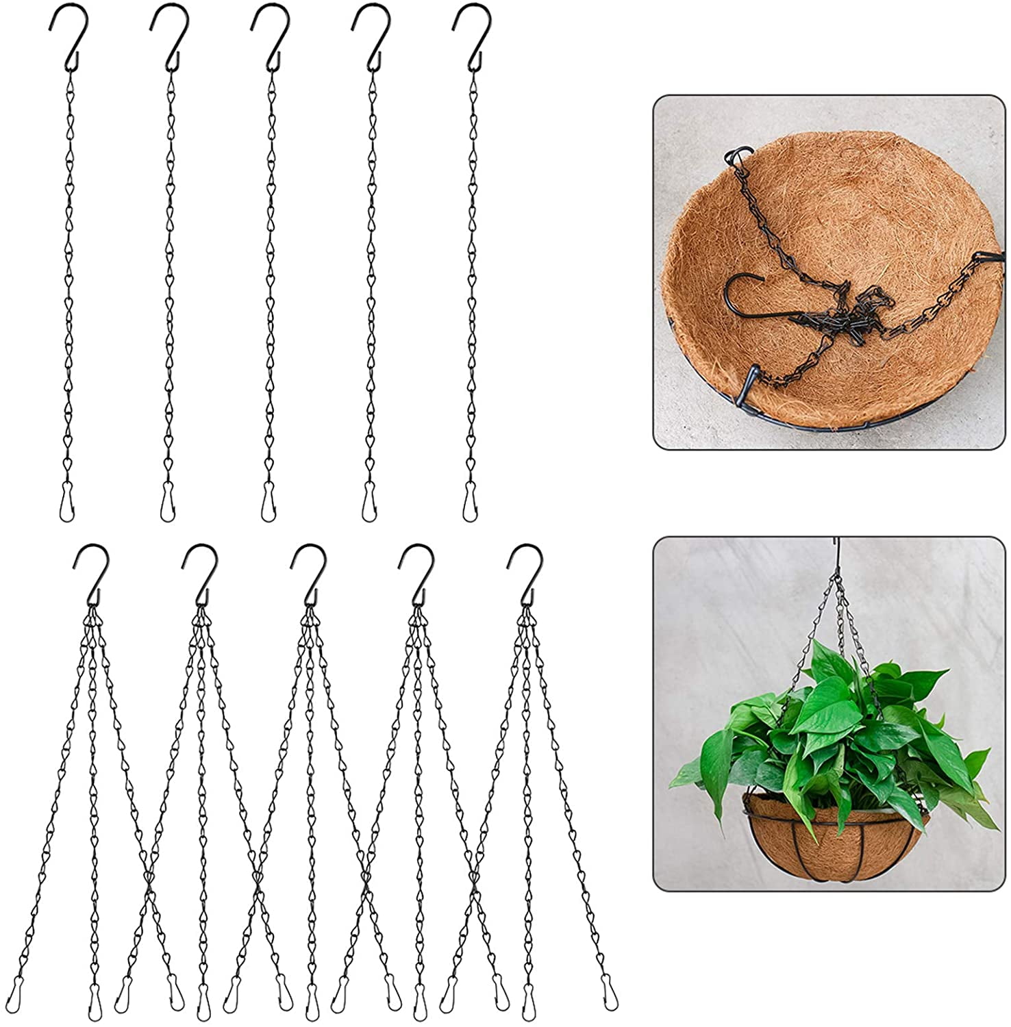 10 Pack 15.7 Inches Black Hanging Basket Chains 5 Single+ 5 Triple