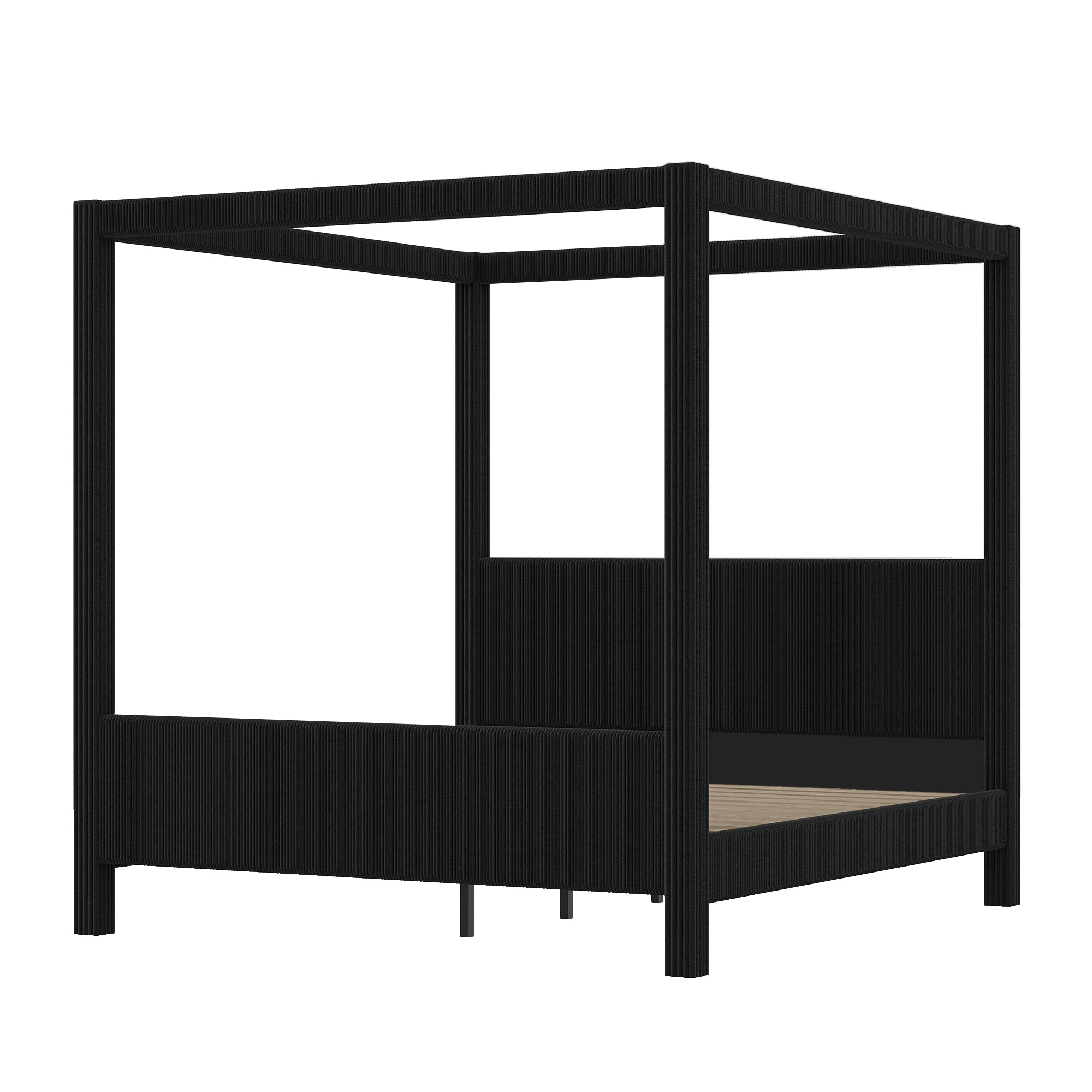 Euroco Upholstery Queen Size Canopy Platform Bed, No Box Spring Needed, Black