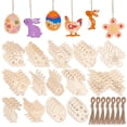 thumbnail image 7 of Easter Theme Unfinished Wood Pendant Decorations Painting Supplies Wall Decorations with Jute Rope Wheat 69~79.5x34~124x2~2.5mm for DIY, 7 of 7