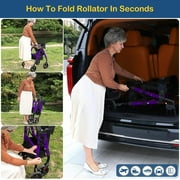Walkers for Seniors with Seat Adjustable Rollator Walker with 8 Wheels, 300 lbs Capacity, Foldable Rolling Walker(Purple)
