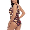 thumbnail image 6 of Daiia cool rock Skull record Women's One Piece Swimsuits Personalized One Shoulder Swimwear Asymmetric Ruffle Bathing Suits-Small, 6 of 8