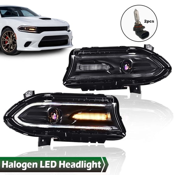 Fit For 2015-2023 Dodge Charger Halogen LED DRL Projector Headlights Lamps Pair