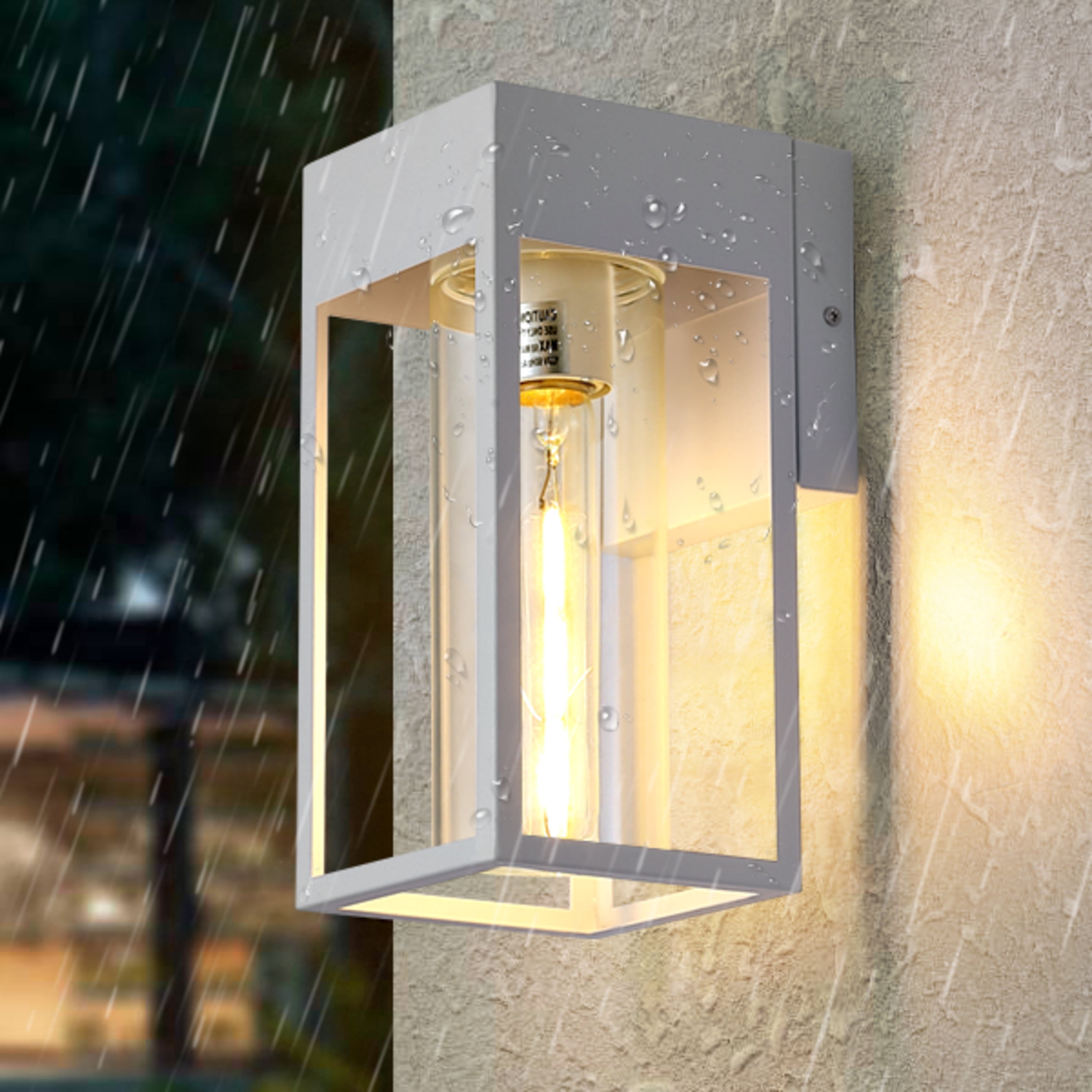 GCGAFUL 10.24 Inch Modern Outdoor Wall Light 2 Pack, White Hardwired Waterproof Sconce with Clear Glass for Porch