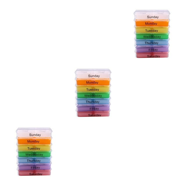 ziyahi Weekly Pill Box Colorful 7-day Daily Dispenser with 28 Grids Multi-Color 6*4*1.5Cm 3Set