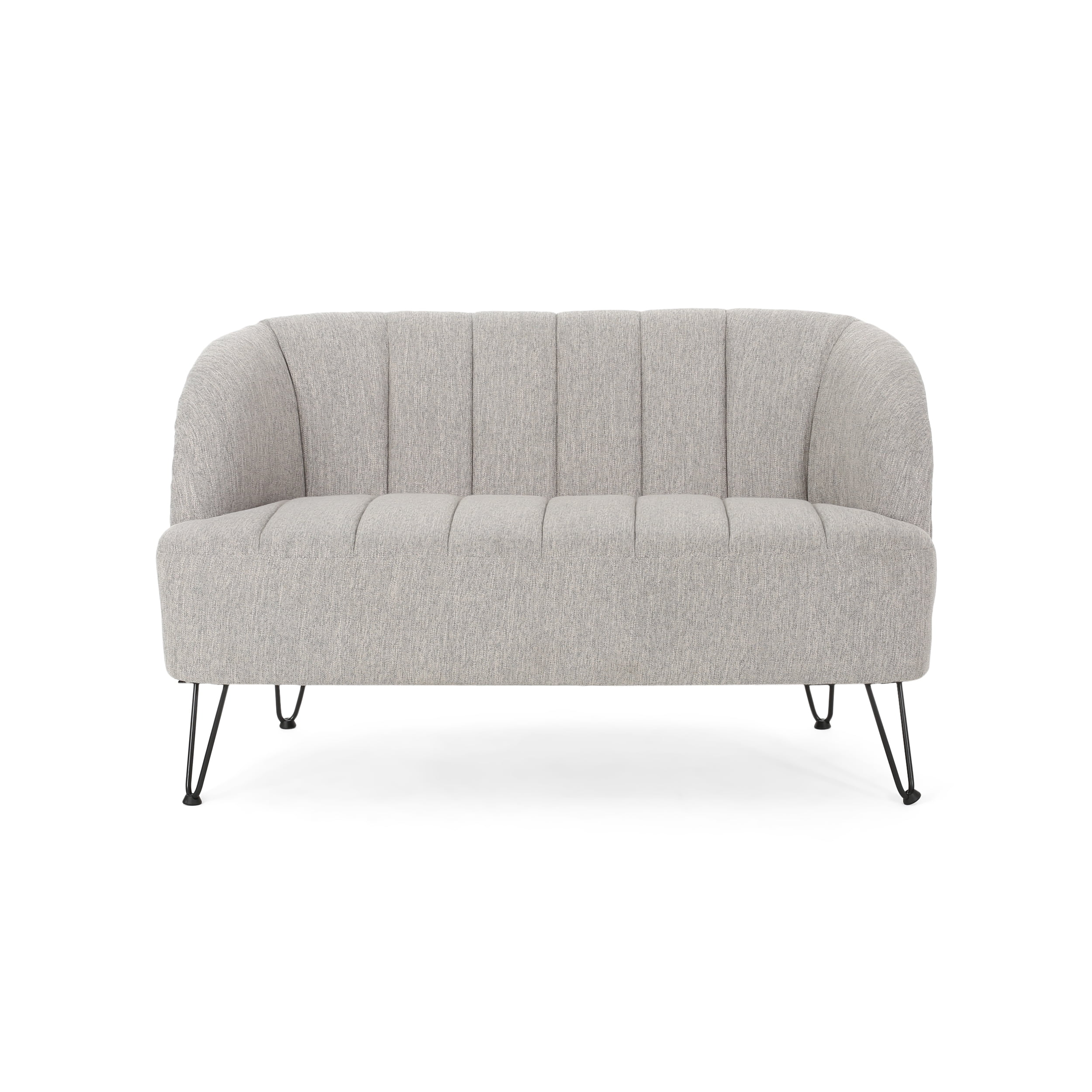 Noble House Yareli Fabric Loveseat with Hairpin Legs, Light Gray