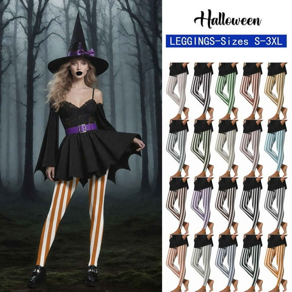 GERsome Leggings Womens Striped Graphic Leggings High Waist Stretch Halloween Full Ankle Length Soft Footless Tights Pants Halloween Christmas Party Size L