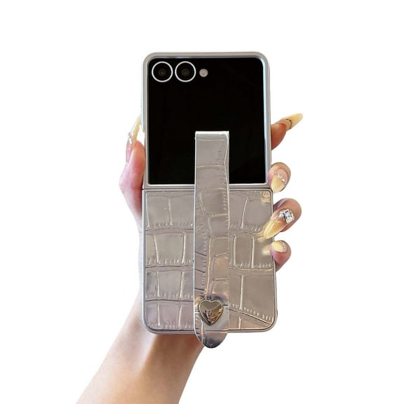 Allytechgroup for Samsung Galaxy Z Flip 6 Case with Hand Strap, Stylish Crocodile Pattern Shockproof Anti-Scratch Lightweight Slim Fit Shell Luxury Phone Cover for Samsung Galaxy Z Flip 6, Apricot