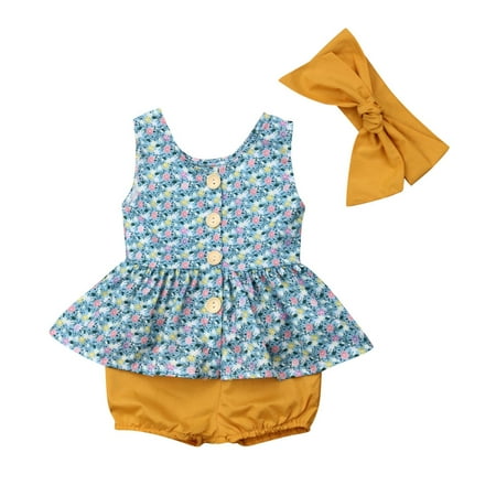 

Bagilaanoe 2pcs Newborn Baby Girl Short Pants Set Floral Print Sleeveless Dress Tops + Shorts + Headband 6M 12M 18M 24M Infant Casual Summer Outfits