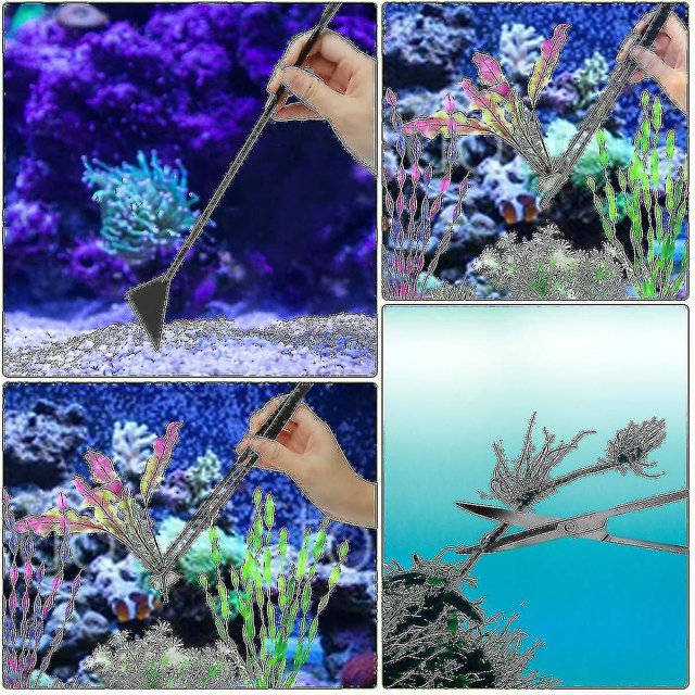 Herramientas Aquascaping Pinzas para plantas acuáticas Tijera Espátula Herramienta Raspadores para acuarios 4 en 1 Herramientas para plantas de acuario de acero inoxidable -ayane