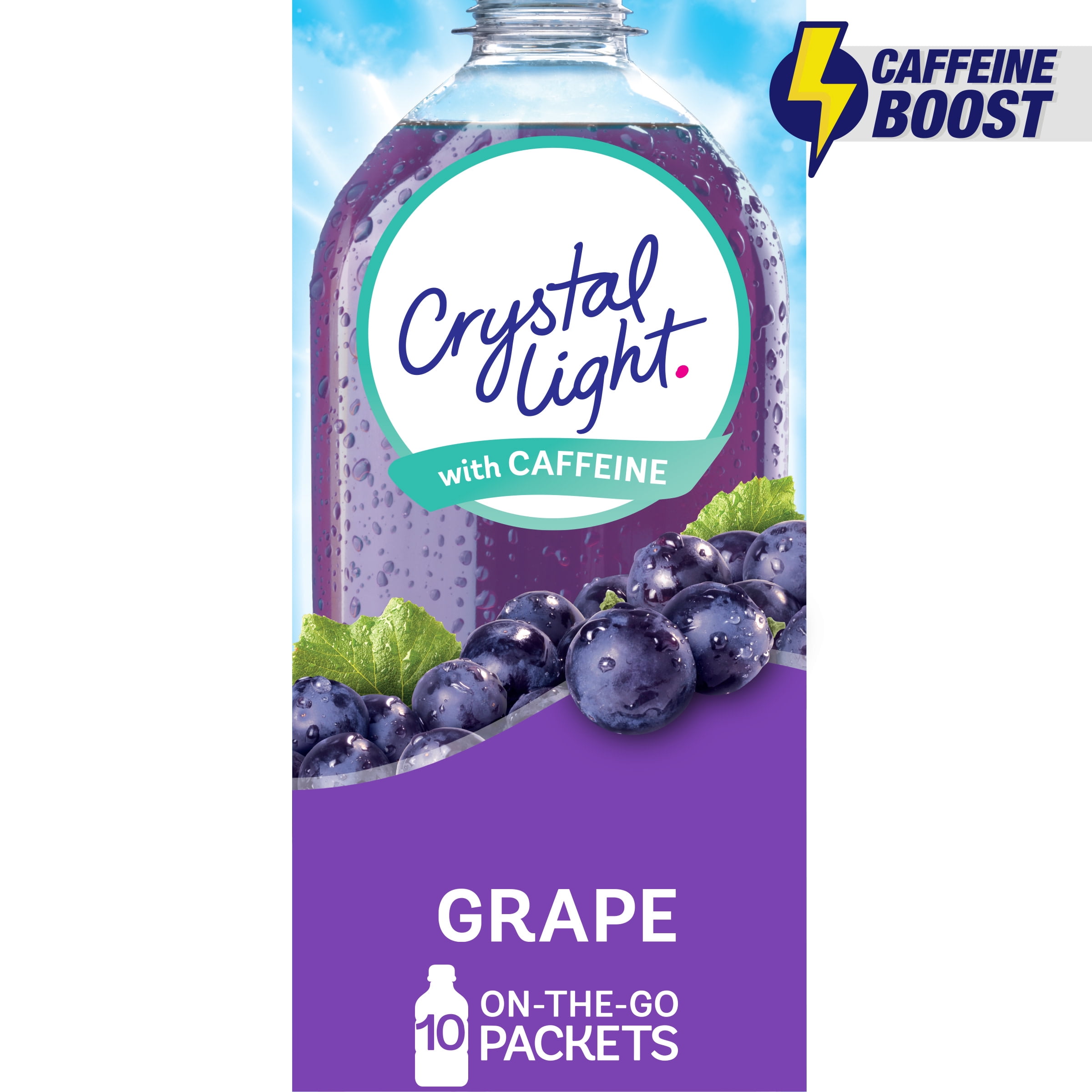 Crystal Light Grape Sugar Free Drink Mix Singles with Caffeine, 10 ct On-the-Go-Packets
