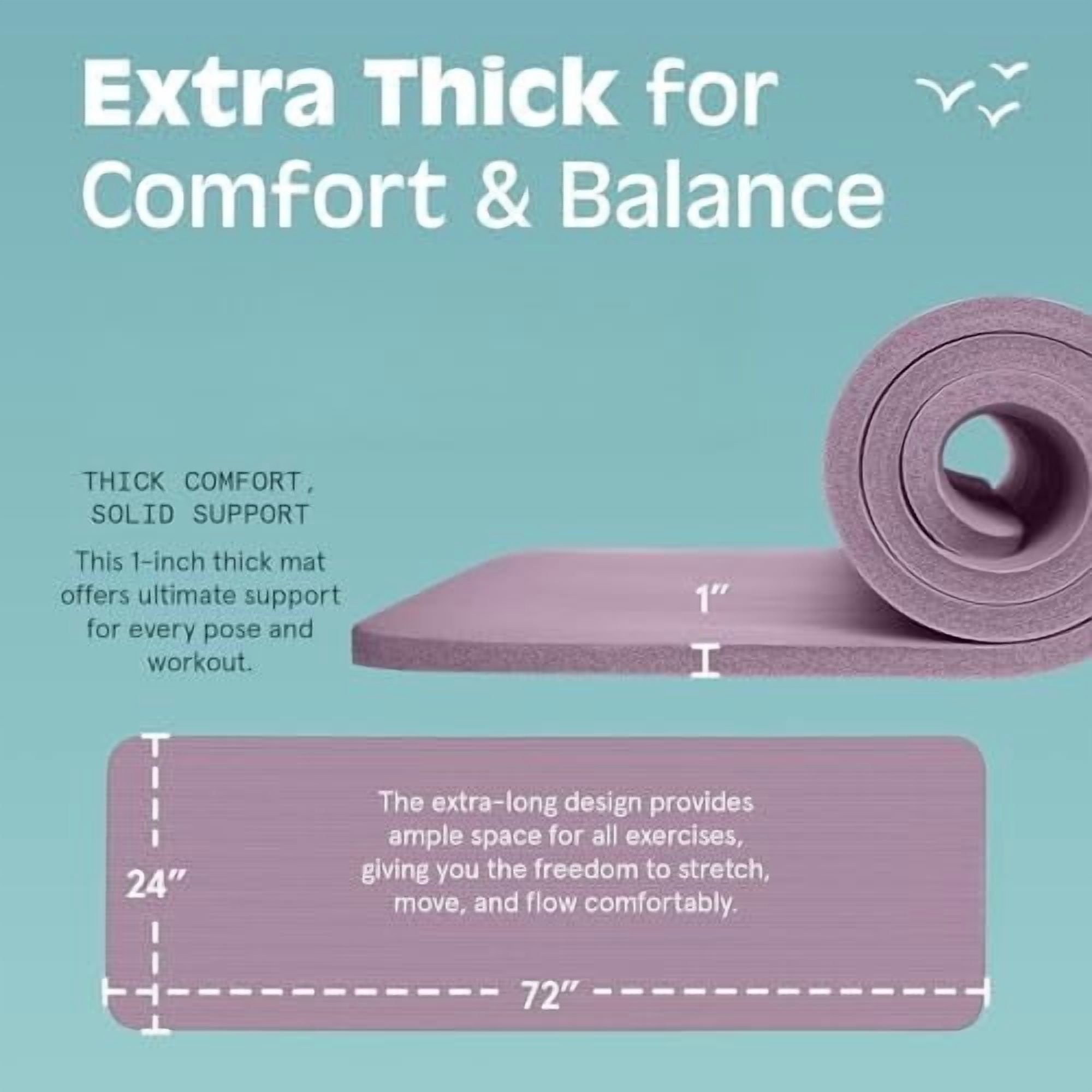 Solana Yoga Mat 1" Thick w/Nylon Strap for Men & Women - Non Slip Exercise Mat for Home Yoga, Pilates, Stretching, Floor & Fitness Workouts Violet Haze,1 inch