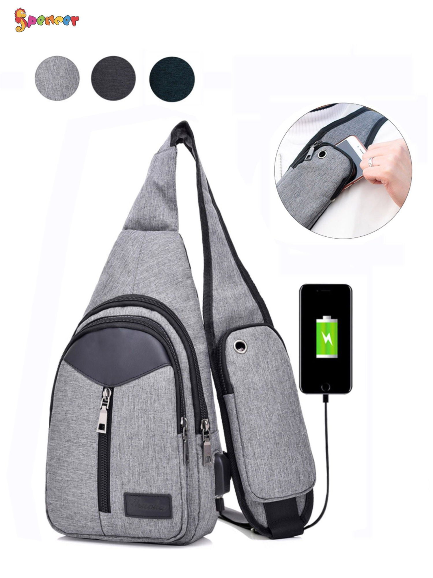 Spencer Men's Sling Bag Chest Shoulder Backpack Water Resistant ...