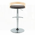 thumbnail image 4 of Set of 2 Grotto Contemporary Barstools - Chrome Metal, Natural Wood & Brown Faux Leather with 360° Swivel & Rounded T Footrest, 4 of 5