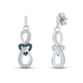 thumbnail image 3 of AFFY Round Cut White & Blue 0.25 Cttw Natural Diamond Heart Infinity Dangle Earrings In 14K White Gold Over Sterling Silver, 3 of 5
