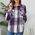 thumbnail image 4 of Women's Button Down Plaid Shirt Jacket Long Sleeve Classic Fit Lapel Baggy Casual Tops Shackets with Pockets, 4 of 8