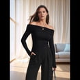 thumbnail image 4 of Blusas Elegantes Informales con Hombros Descubiertos para Mujer, de Corte Entallado, de Larga, para Salir en y Otoño. Negro L, 4 of 8