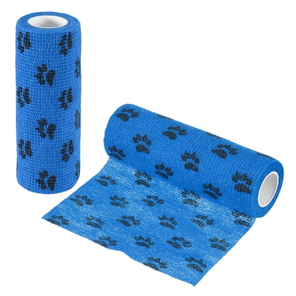 Uxcell Pet Wrap Bandages, 6 Inch 5 Yard Self Adhesive Bandage Wrap, Pet Non-Woven Tape First Aid Cohesive Gauze, (Blue/Paw, 2 Pcs)