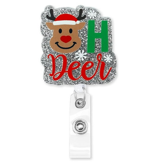 Christmas Badge Reel ID Nurse Name Badge Holder Acrylic Retractable Cute Alligator Clip Glitter Xmas Ornaments-Style 3