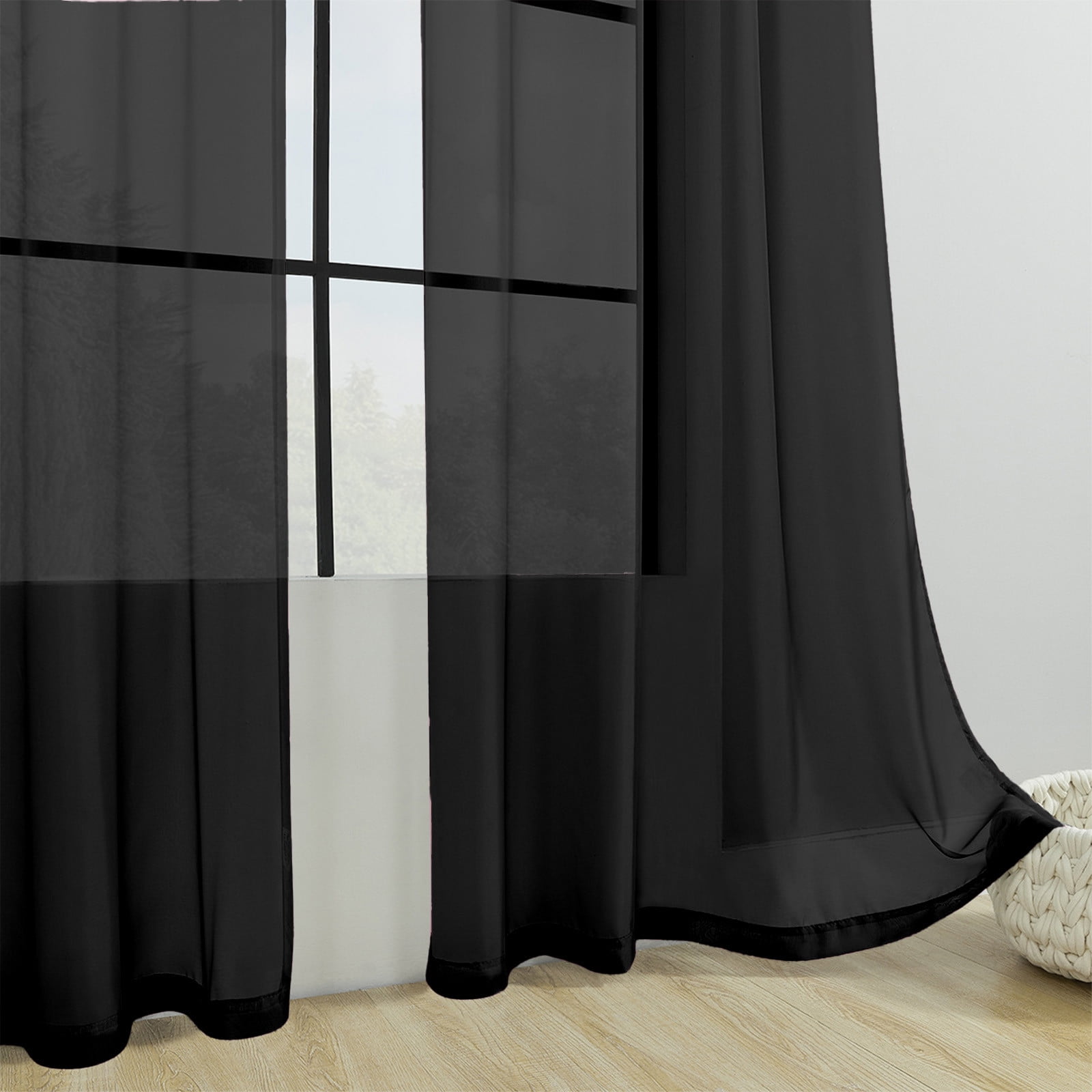 Basic Rod Pocket Sheer Voile Window Curtain Panels, Single-Panel, Kitchen Bedroom Children Living Room Yard (Black)