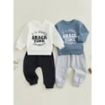thumbnail image 3 of Baby Toddler Boy Winter Fall Outfit,0 6 12 18 24 Months 2T 3T Letter Print Long Sleeve Pullover Sweatshirt Elastic Waist Pants with Pockets 2 Piece Clothing Set, 3 of 9