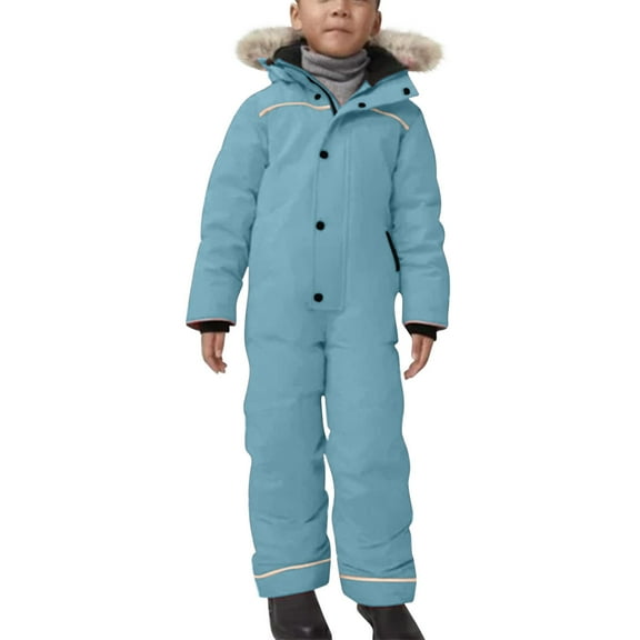YunPes Boys Snow Suit Outdoor Waterproof Windproof Snowboarding Ski Suits Toddler Kids Winter Warm Plain Hooded Overalls Jumpsuit