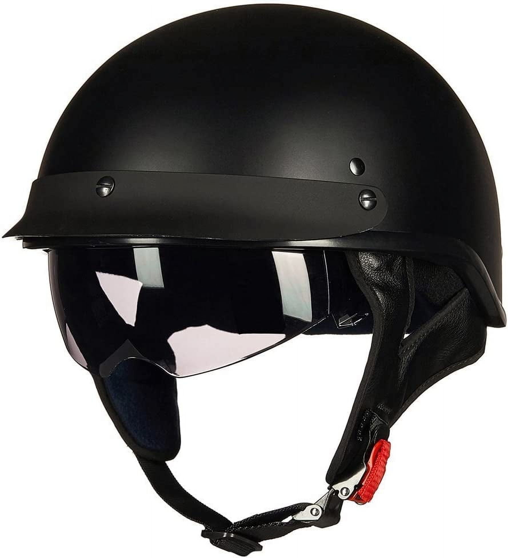ILM Half Helmet Matte Black ABS Shell Motorcycle Helmet, Adjustable, Quick Release Buckle, Medium