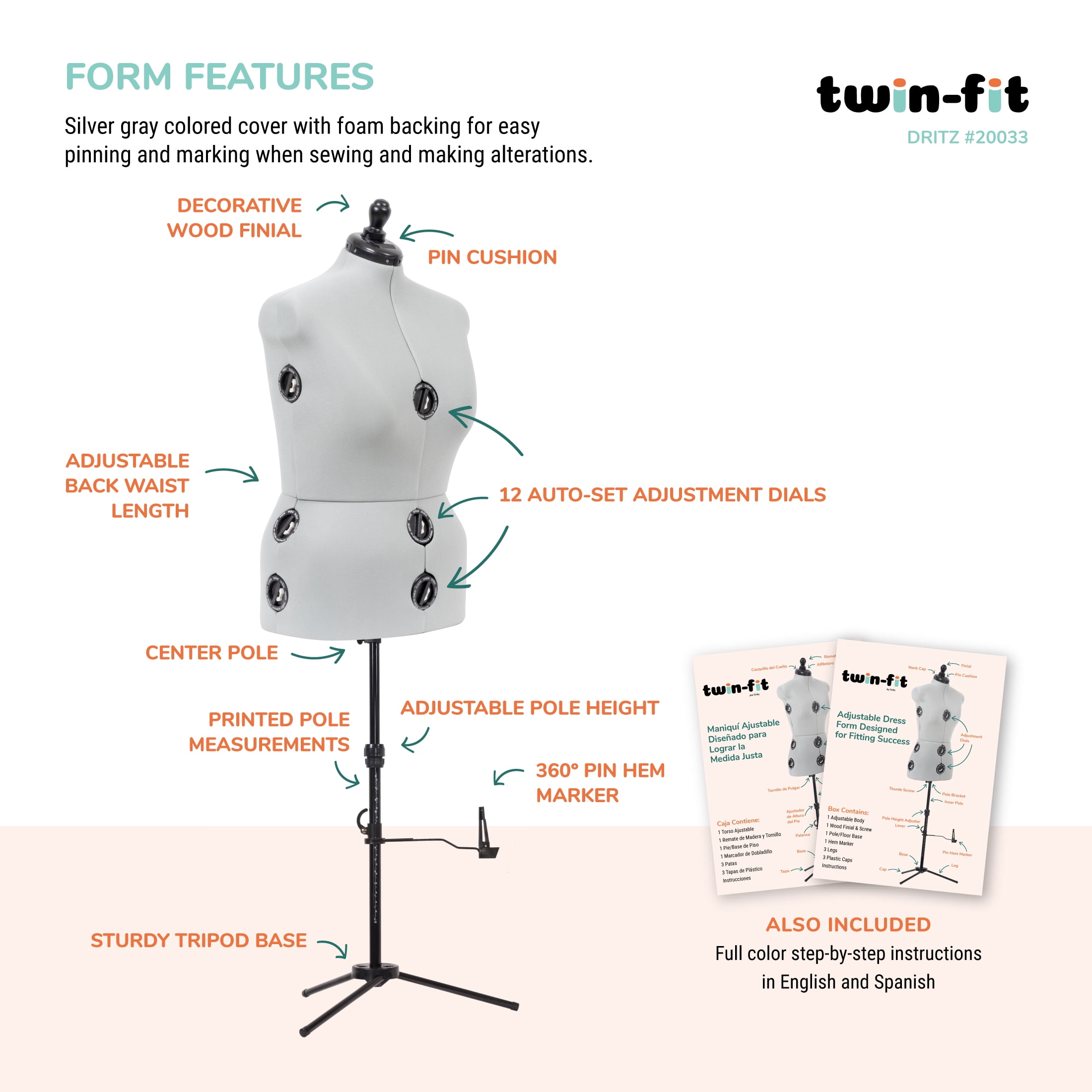 twin fit dress form Dritz Twin-Fit Dress Form with Adjustable Tri-Pod Stand, Medium