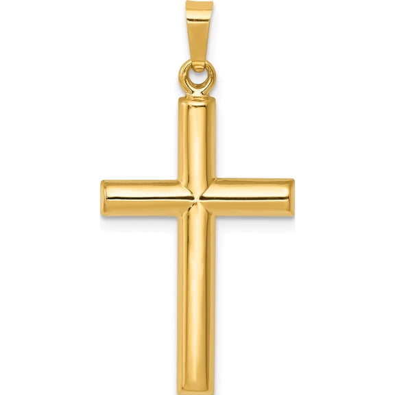 14K Yellow Gold Hollow Cross Pendant (30 X 15) Made In United States xr246