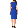 thumbnail image 3 of Vestido de oficina INSPIRE CHIC para mujer, con mangas cortas, ceñido a la cintura, elegante y tipo sheath, talla XL, azul real, 3 of 5
