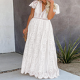 thumbnail image 2 of Robe en Dentelle Col en V pour Femmes Manches Courtes Dentelle Florale Robe de Mariée Demoiselle d'Honneur Cocktail Fête Robe Maxi, 2 of 5
