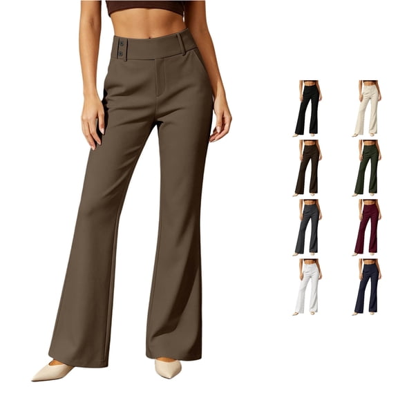 Rhuody Women'S Pants Low Waist Wide Leg Solid Color Trousers Versatile Clothing L Coffee