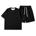 thumbnail image 2 of Kids Summer Outfits Short Sleeve Waffle Pocket Tshirts and Drawstring Shorts Back to School Clothes Boys Two Piece Outfit Size 1-13 Years, 2 of 4