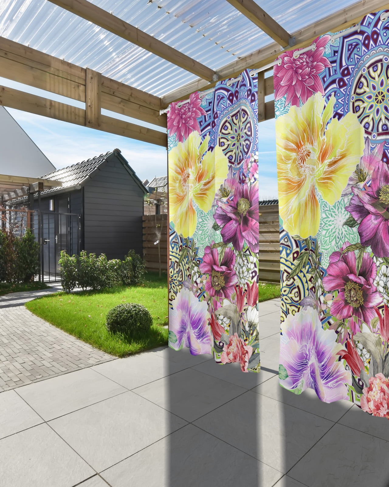 Outdoor Curtains for Patio, Bohemian Mandala, Waterproof Blackout Outside Curtain for Porch/Pergola/Gazebo, Vintage Colorful Boho Floral Chic Ethnic Thermal Insulated Drapes, 1 Panel, 54 x 84 Inch