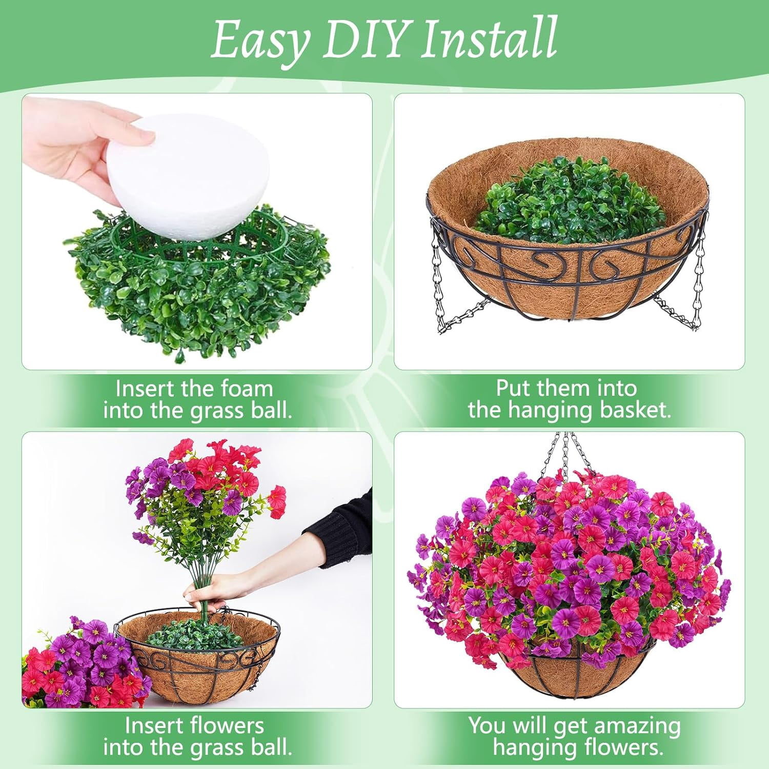 Waipfaru Artificial Hanging Flowers in Basket,Fake Hanging Plants for Outdoors Spring Summer Decoration,UV Resistant Petunias Flower for Garden Porch Patio Balcony Decor