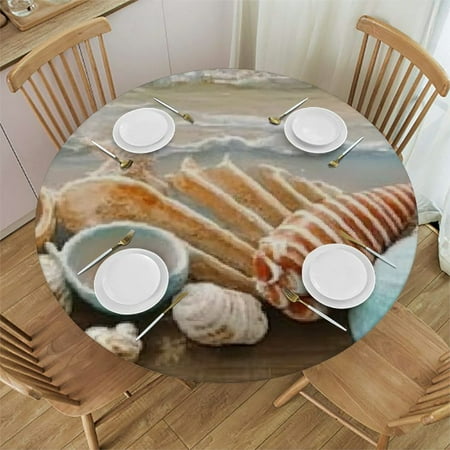 

SHERONV Seashells Round Tablecloth Stain-Resistant Washable 60-Inch 46 -50